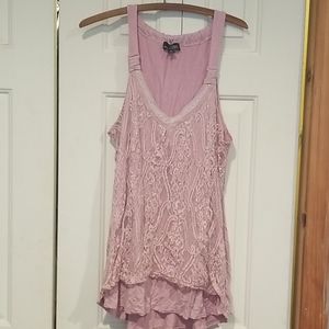 Pink flowy tank with lace overlay